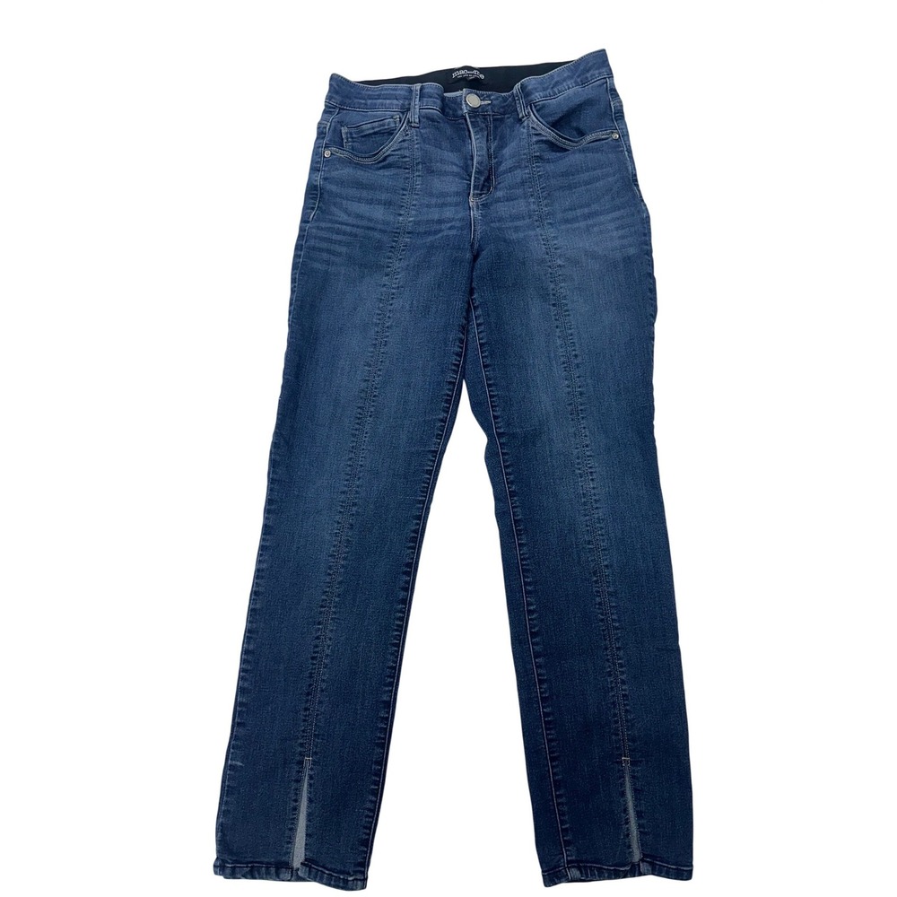 mac and me Jeans Blue Front Seam Split Hem Straight Leg Denim Size 10 Women